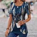 Γυναικείο T-shirt σε μεγάλο μέγεθος με μπλε λεοπάρ σχέδιο και διακοσμητικό μεταλλικό δακτύλιο - 1XL / Μπλε