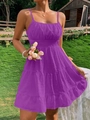Abito estivo viola a pois svizzeri con gonna a balze corta e schiena scoperta - S / Viola