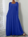 Royal blue long sleeve maxi dress with square neck and side pockets for casual wear - S / Blue