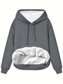 Women's dark grey hooded sweatshirt with white fleece lining and large kangaroo pocket - S / Dark Gray