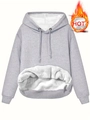Women's grey fleece-lined hoodie with drawstring hood and warm kangaroo pocket detail - S / Light Gray