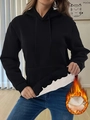 Women's black thick fleece hoodie with warm drawstring hood and thermal inner lining - S / Black