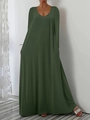 Minimalist V-neck long sleeve maxi dress in army green with a loose A-line silhouette - Army Green