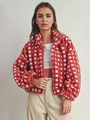 Giacca in pile a quadri rossi e bianchi da donna con cerniera per l'autunno e l'inverno - S / Rosso
