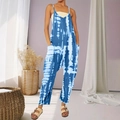 Women's plus size sleeveless jumpsuit with blue and white tie-dye print and side pockets - 1XL / Blue