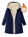 Women's warm navy blue hooded jacket with thick faux sherpa lining and zip-up design - 1XL / Navy Blue