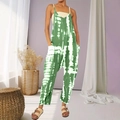 Women's green tie-dye plus size jumpsuit with thin straps and side pockets - 1XL / Green