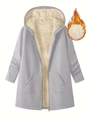 Women's warm winter fleece long hooded jacket with sherpa lining and pockets in grey - 1XL / Light Gray