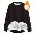 Zwarte dames sweatshirt met ronde hals en warme witte fleece binnenvoering - 1XL / Zwart