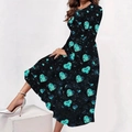 Vestido de mujer de manga larga negro con estampado de corazones turquesa y talle ceñido - S / Negro (Estampado Corazón Cian)