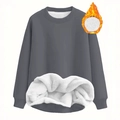 Grijze sweater met ronde hals en lange mouwen met warme fleecevoering en ribboorden - 1XL / donkergrijs