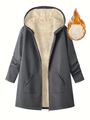 Women's warm winter fleece lined hooded parka coat in dark grey with full zipper closure - 1XL / Dark Gray