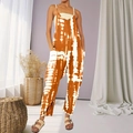 Orange and white tie-dye wide-leg jumpsuit with spaghetti straps and side pockets - Orange