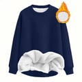 Dames sweater in donkerblauw met ronde hals en warme verdikte witte fleece voering - 1XL / Marineblauw