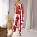 Bohemian red and white tie-dye sleeveless jumpsuit with side pockets for women - Burgundy