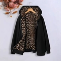 Women's black zip-up hoodie featuring a bold leopard print lining and ribbed cuffs - 1XL / Black