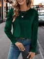 Dunkelgrünes Samt-Langarmshirt in Slim-Fit mit Puffärmeln und Rundhalsausschnitt - S / Grün