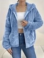 Damen Kapuzenjacke aus blauem Plüsch mit Reißverschluss und Taschen im Oversize-Look - S / Blau
