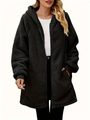 Giacca da donna in pile nero con cappuccio e zip, calda felpa invernale a maniche lunghe - 1XL / Nero