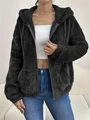 Damen Fleece-Kapuzenjacke in Schwarz mit Reißverschluss und Taschen, lockere Passform - S / Schwarz