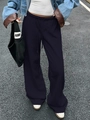 Women's vintage wide-leg sweatpants in navy blue with elastic waist and drawstring - S / Navy Blue