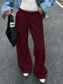 Retro wine red wide-leg sweatpants with drawstring waist for casual street style look - S / Bottoms / Burgundy