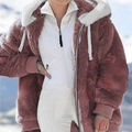 Women's oversized fuzzy hooded jacket in purple and white, winter plush zip-up style - 1XL / Burgundy