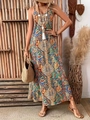 Boho-Maxikleid mit Paisley-Muster, Spaghettiträgern und einer drapierten A-Linien-Form - S / Regenbogen