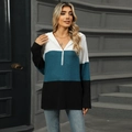 Damen Oversize-Strickkapuzenpullover im Color-Block-Design mit halbem Reißverschluss - S / Oberteile / Blaugrün