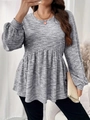 Top grigio in maglia a nido d'ape da donna con girocollo e orlo a balze casuale - 1XL / Grigio