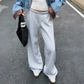 Relaxed wide-leg light grey sweatpants with drawstring waist for casual streetwear - S / Light Gray