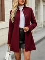 Elegant wine red stand collar wool coat with buttons and A-line silhouette for women - S / Red