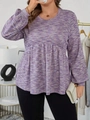 Top a maniche lunghe viola space-dye da donna con girocollo e bordo a volant - 1XL / Viola