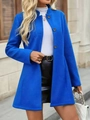 Elegant Klein blue stand collar wool coat with big buttons and long sleeves for winter - S / Blue