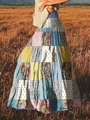 Bohemian floral patchwork maxi skirt with elastic high waist in sunset meadow - S / Bottoms / Rainbow