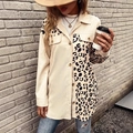 Veste en velours côtelé pour femme avec imprimé léopard et design color-block beige - S / Abricot