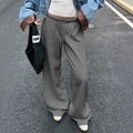Dark grey wide-leg sweatpants with drawstring waist in a retro casual streetwear style - S / Dark Gray