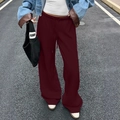 Women's burgundy low-rise wide-leg track pants with elastic drawstring waist - S / Burgundy