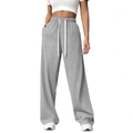 Women's grey wide-leg lounge pants with elastic high waist and white drawstring design - S / Bottoms / Light Gray