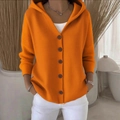 Cárdigan con capucha naranja brillante para mujer con cinco botones marrones y textura fina - Naranja