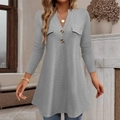 Túnica de manga larga gris vigoré para mujer con cuello en V y botones decorativos - S / Gris