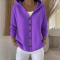 Chaqueta de punto morada para mujer con capucha y botones de madera marrón estilo casual - Púrpura