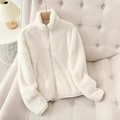 Elegante weiße Fleecejacke mit Stehkragen für Damen, warme Winterbekleidung für Frauen - S / Weiß