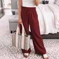 Pantaloni casual donna a gamba larga rosso scuro con coulisse in vita elastica - S / Borgogna