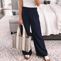 Pantaloni larghi blu scuro da donna con vita alta elastica e coulisse regolabile - S / Blu Notte