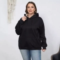 Oversized black hoodie for women featuring a cozy fleece lining and front kangaroo pocket - S / Black