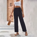 Détail du pantalon noir à taille haute et jambes larges avec cordon de serrage - 3XL / Noir