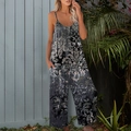 Detail of grey vintage baroque print jumpsuit with V-neckline and functional side pockets - 3XL / Black Vintage Print