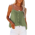 Camisole vert armée à col carré avec détails de boutons et tissu en coton texturé - S / Vert Militaire