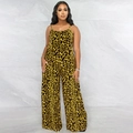 Tuta chic con stampa leopardata, spalline sottili e design dei pantaloni a gamba larga - S / Giallo